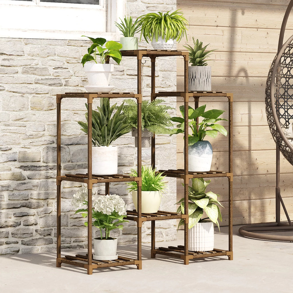 Tiered wooden plant stand for 8 pots – view 4