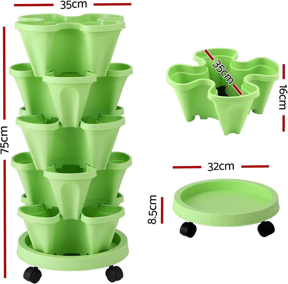 5 tier vertical stackable planter with wheels – view 2
