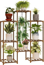 Tiered wooden plant stand for 8 pots