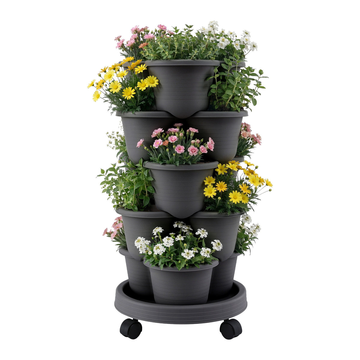 Green Fingers 5-Tier Vertical Garden Planter with Wheels – Black