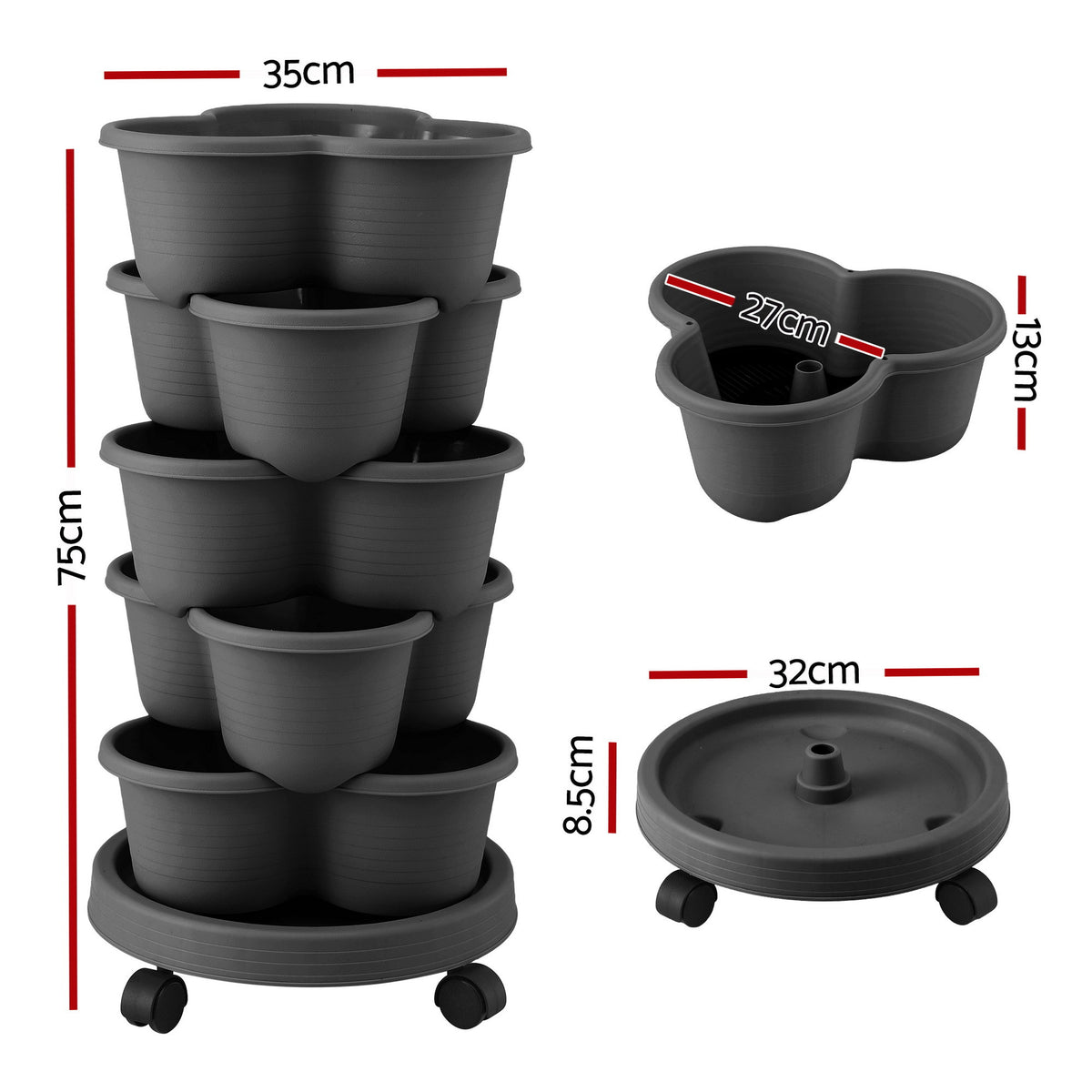 Green Fingers 5-Tier Vertical Garden Planter with Wheels – Black