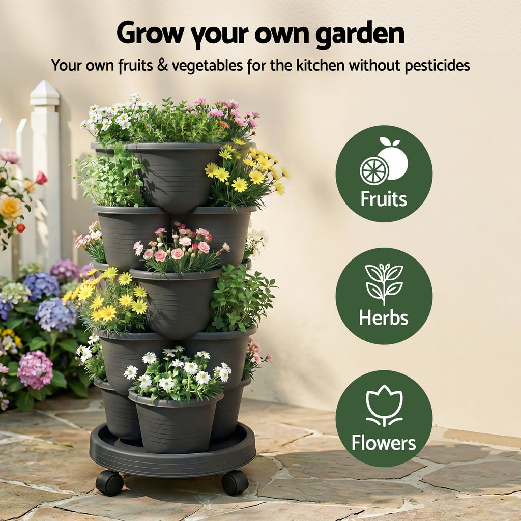 Green Fingers 5-Tier Vertical Garden Planter with Wheels – Black