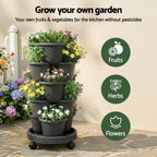 Green Fingers 5-Tier Vertical Garden Planter with Wheels – Black