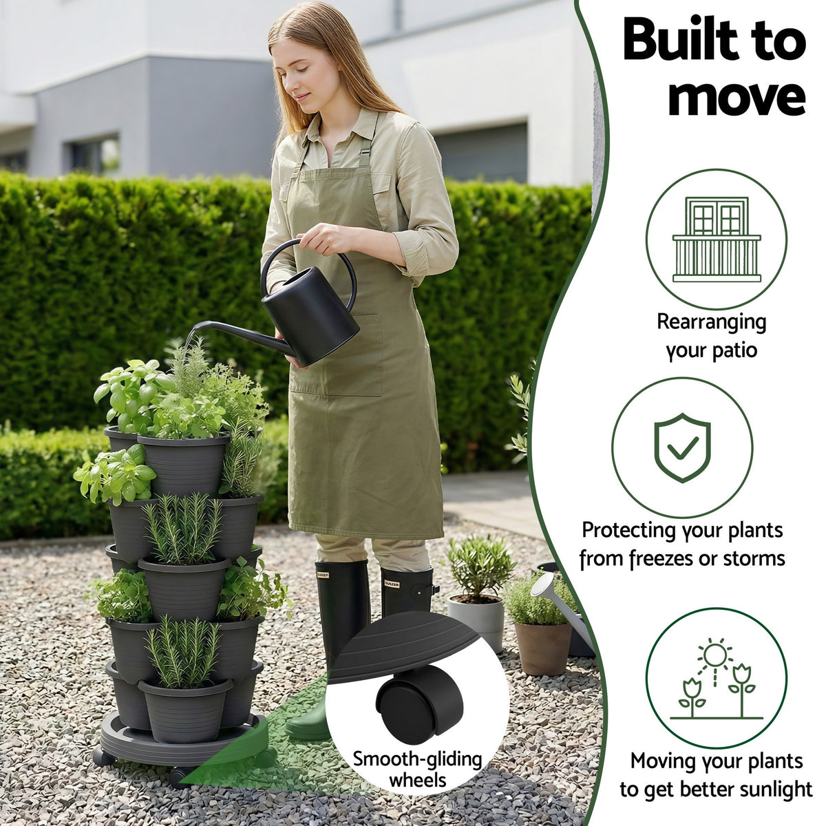 Green Fingers 5-Tier Vertical Garden Planter with Wheels – Black