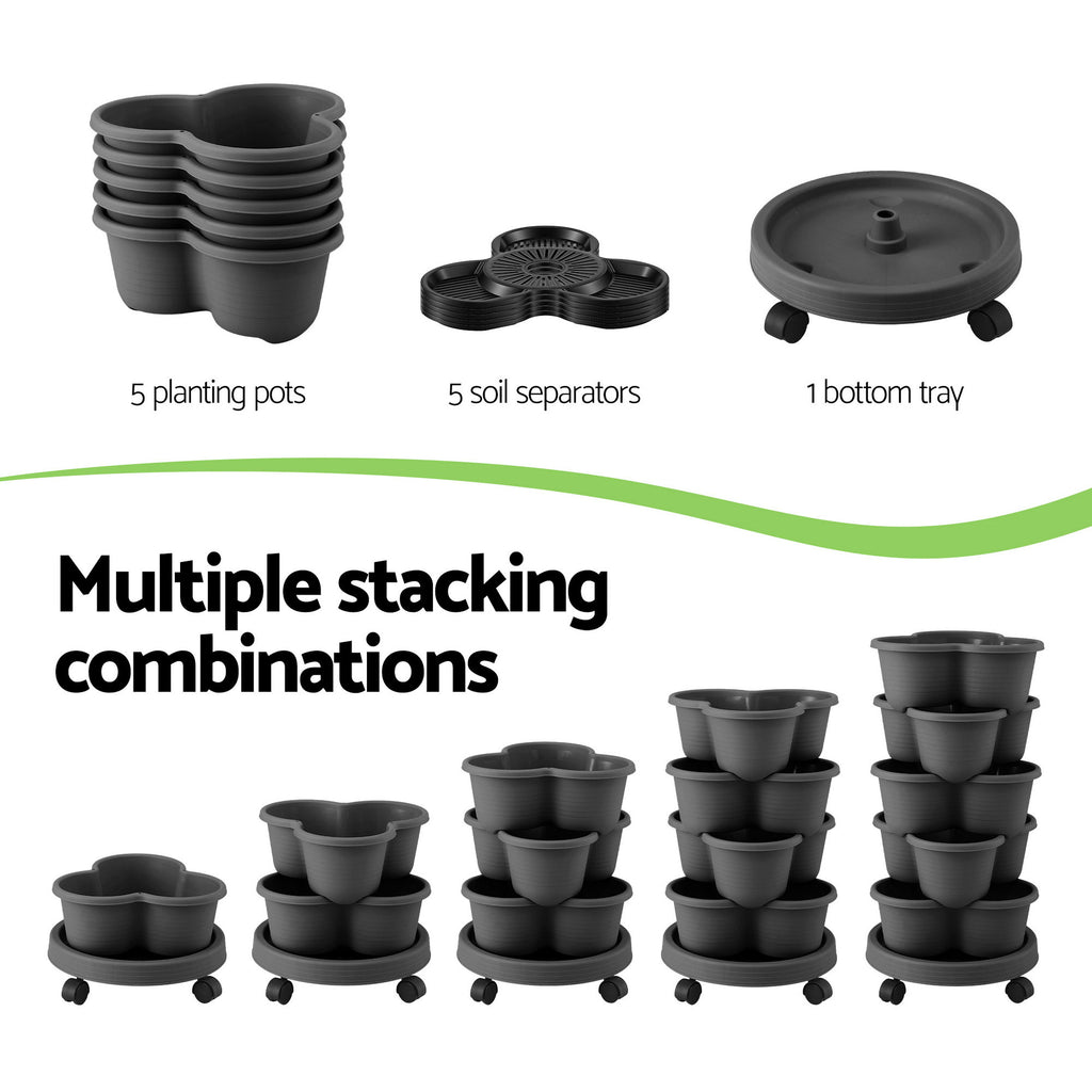 Green Fingers 5-Tier Vertical Garden Planter with Wheels – Black