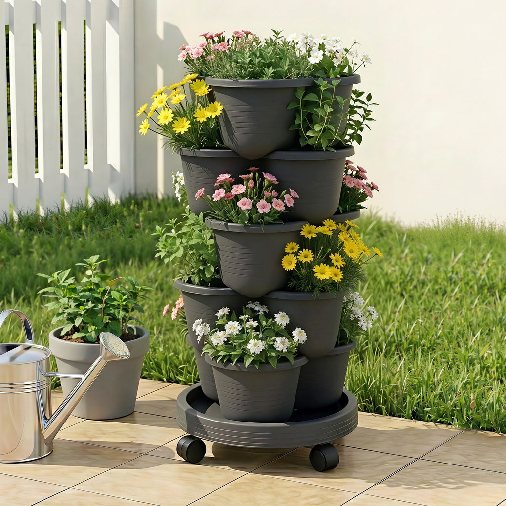 Green Fingers 5-Tier Vertical Garden Planter with Wheels – Black