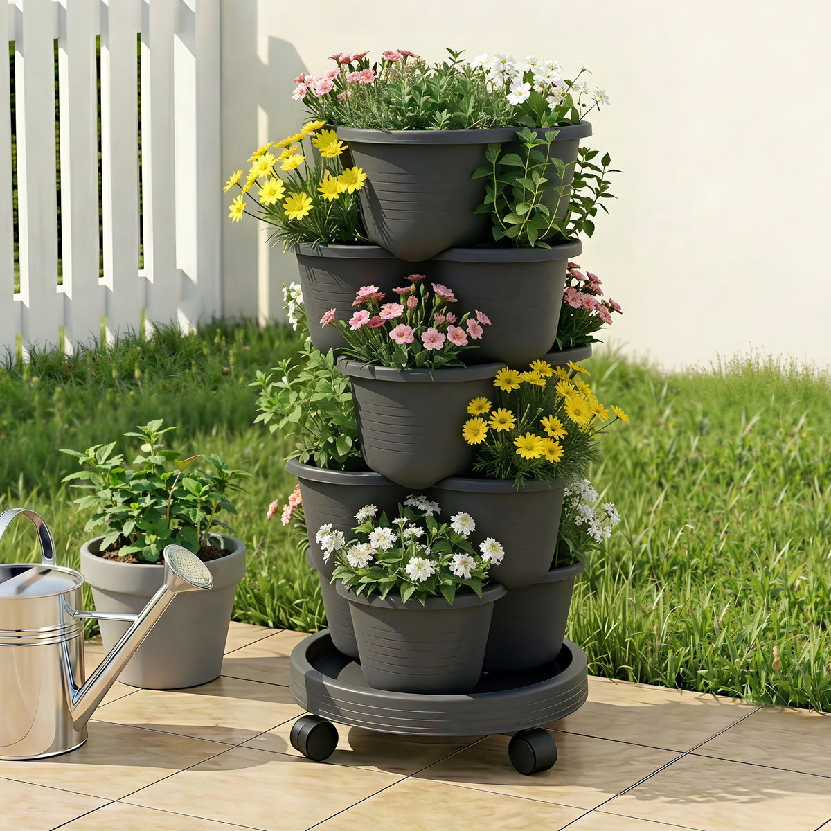 Green Fingers 5-Tier Vertical Garden Planter with Wheels – Black