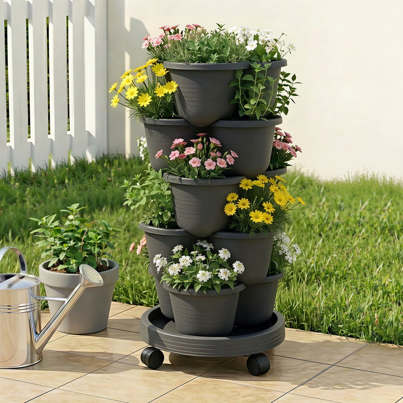 Green Fingers 5-Tier Vertical Garden Planter with Wheels – Black