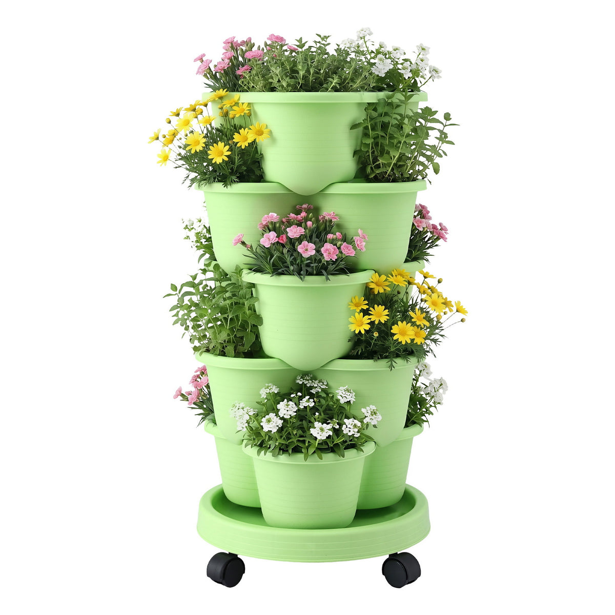 Green Fingers 5-Tier Vertical Garden Planter with Wheels – Light Green