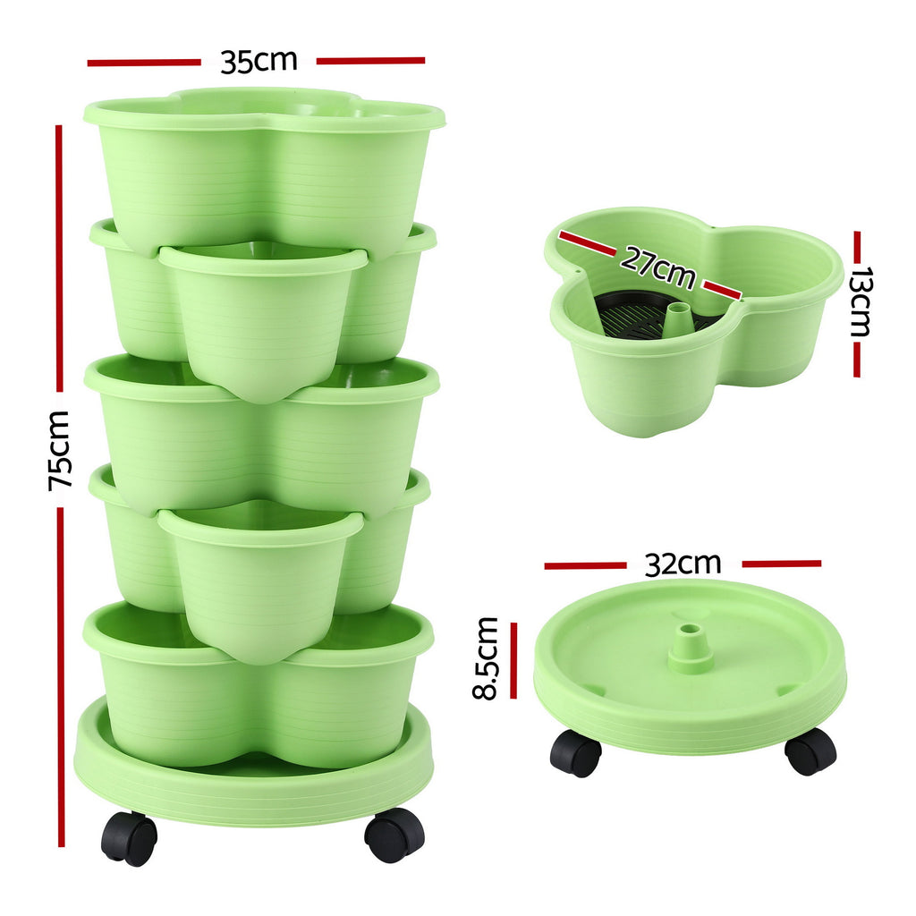 Green Fingers 5-Tier Vertical Garden Planter with Wheels – Light Green