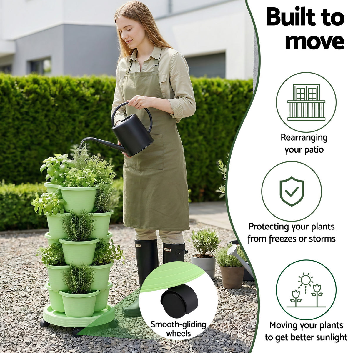 Green Fingers 5-Tier Vertical Garden Planter with Wheels – Light Green