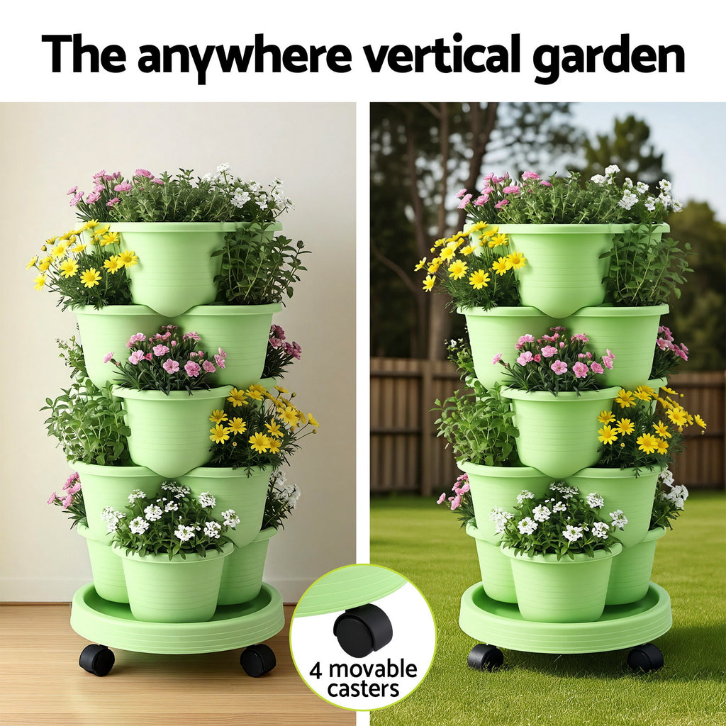Green Fingers 5-Tier Vertical Garden Planter with Wheels – Light Green