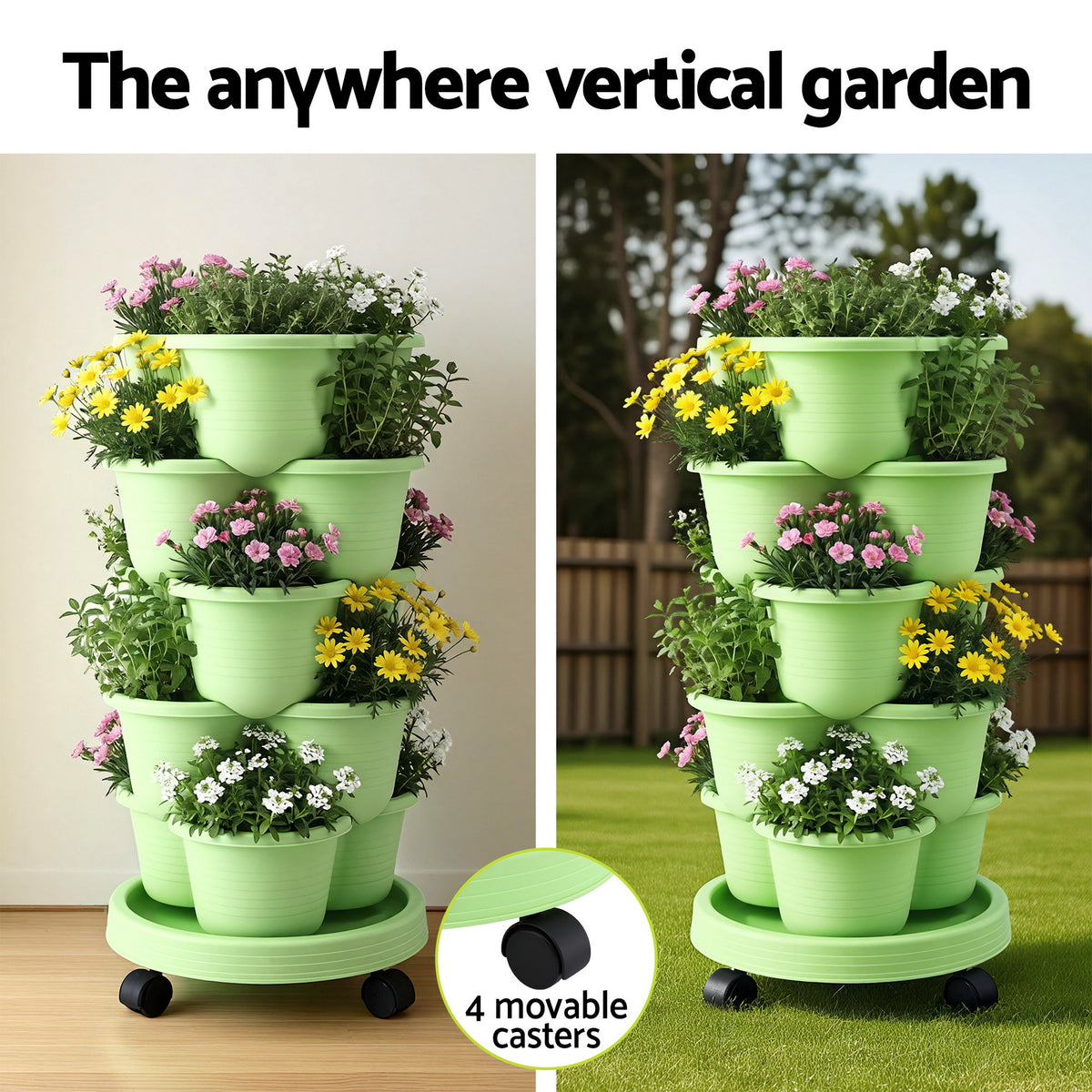 Green Fingers 5-Tier Vertical Garden Planter with Wheels – Light Green
