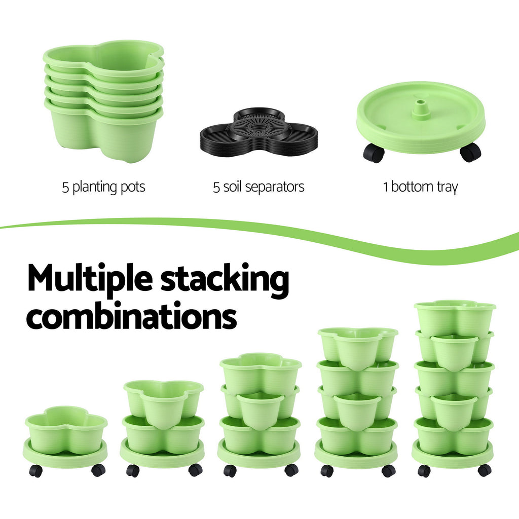 Green Fingers 5-Tier Vertical Garden Planter with Wheels – Light Green