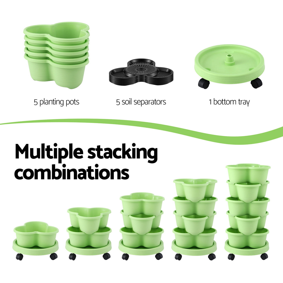 Green Fingers 5-Tier Vertical Garden Planter with Wheels – Light Green