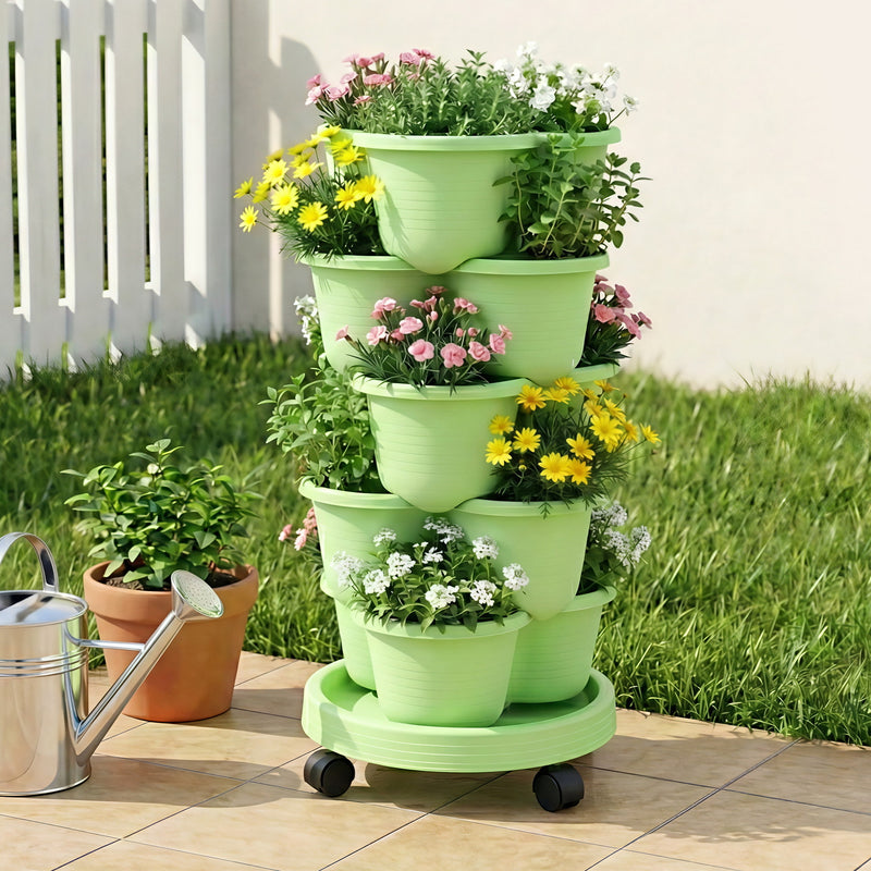Green Fingers 5-Tier Vertical Garden Planter with Wheels – Light Green