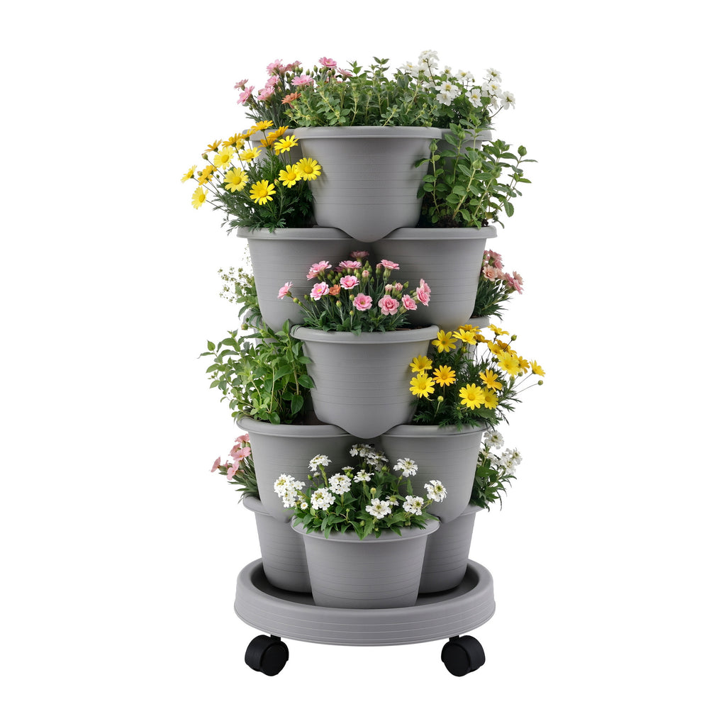 Green Fingers 5-Tier Vertical Garden Planter with Wheels – Grey