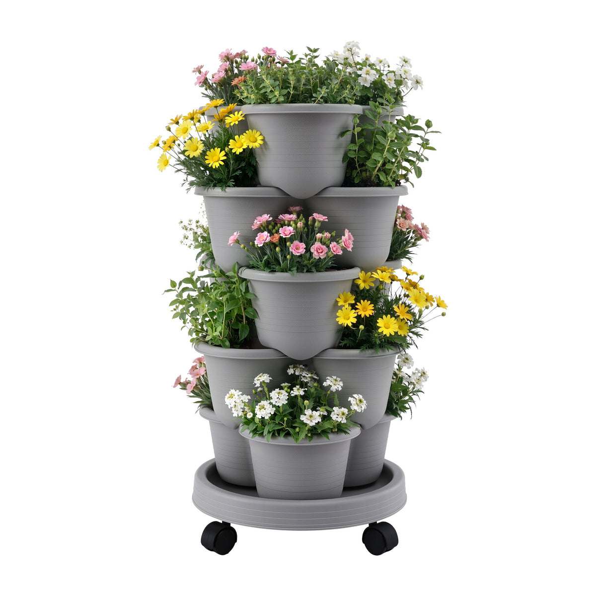 Green Fingers 5-Tier Vertical Garden Planter with Wheels – Grey