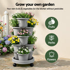 Green Fingers 5-Tier Vertical Garden Planter with Wheels – Grey