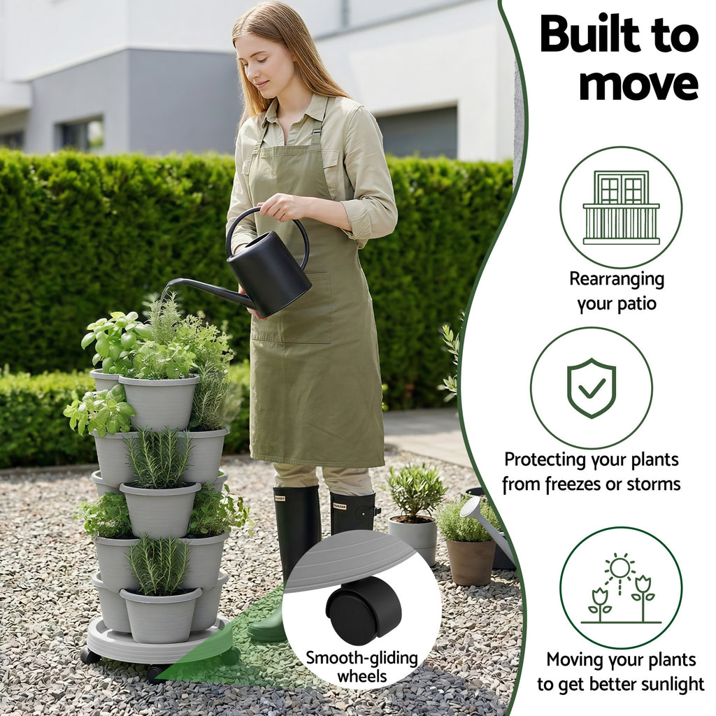Green Fingers 5-Tier Vertical Garden Planter with Wheels – Grey