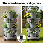 Green Fingers 5-Tier Vertical Garden Planter with Wheels – Grey
