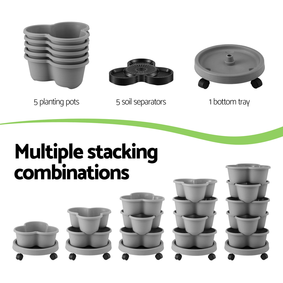 Green Fingers 5-Tier Vertical Garden Planter with Wheels – Grey