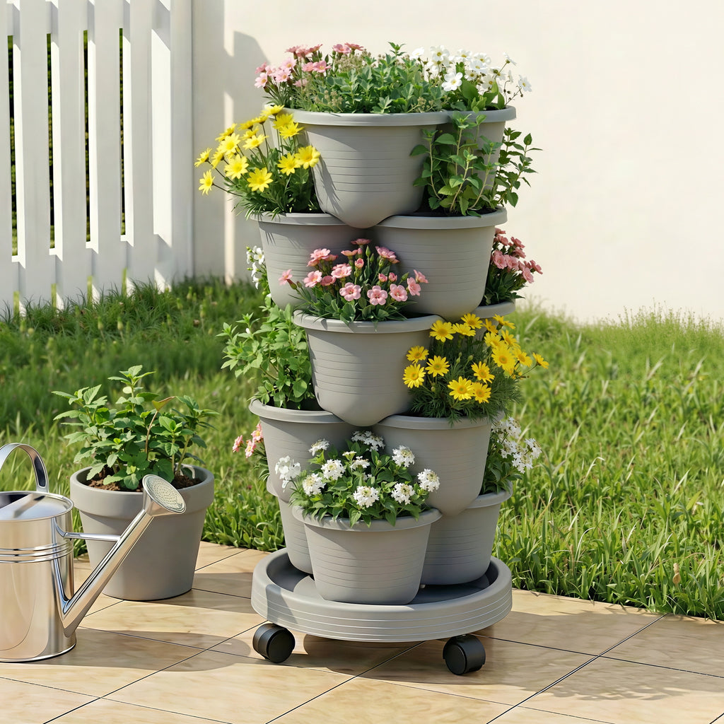 Green Fingers 5-Tier Vertical Garden Planter with Wheels – Grey