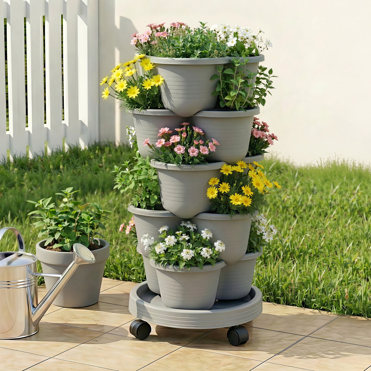 Green Fingers 5-Tier Vertical Garden Planter with Wheels – Grey