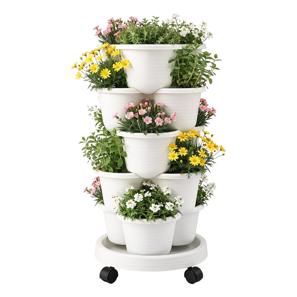 Green Fingers 5-Tier Vertical Garden Planter with Wheels – White