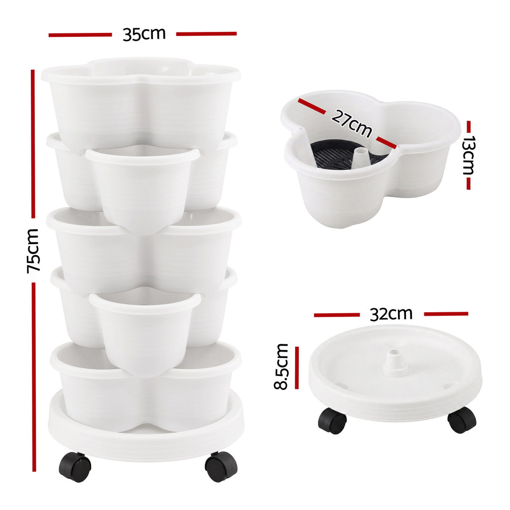 Green Fingers 5-Tier Vertical Garden Planter with Wheels – White