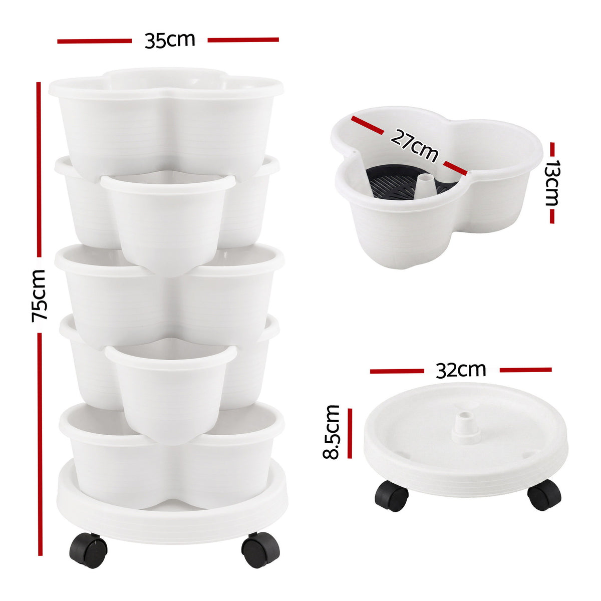 Green Fingers 5-Tier Vertical Garden Planter with Wheels – White