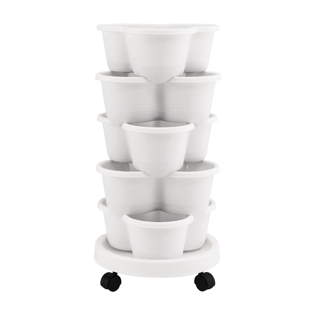 Green Fingers 5-Tier Vertical Garden Planter with Wheels – White