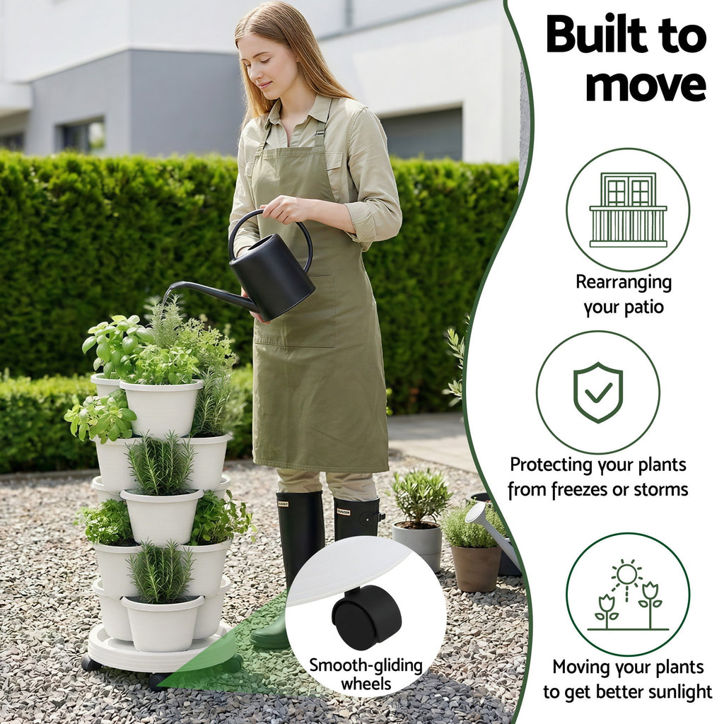 Green Fingers 5-Tier Vertical Garden Planter with Wheels – White