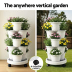 Green Fingers 5-Tier Vertical Garden Planter with Wheels – White