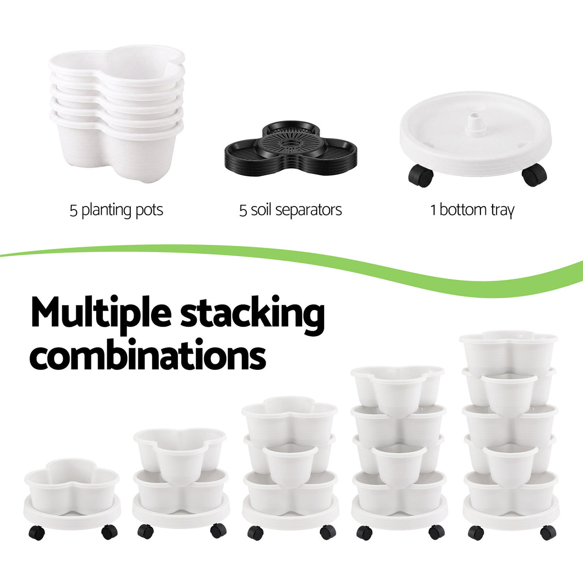 Green Fingers 5-Tier Vertical Garden Planter with Wheels – White