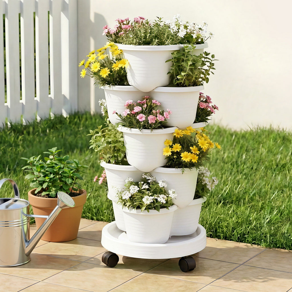 Green Fingers 5-Tier Vertical Garden Planter with Wheels – White