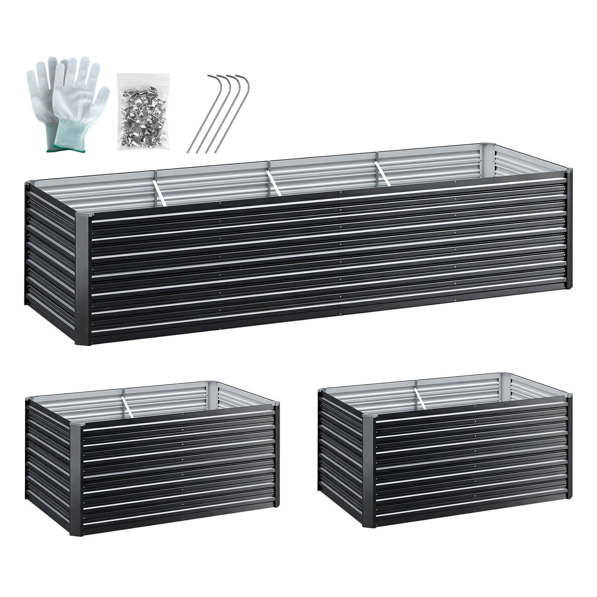 Green Fingers 2-in-1 Galvanised Raised Garden Bed, 320 x 80 x 77 cm – Grey