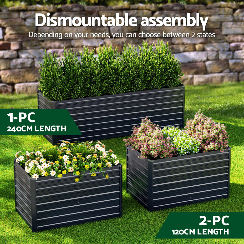 Green Fingers 2-in-1 Galvanised Raised Garden Bed, 320 x 80 x 77 cm – Grey