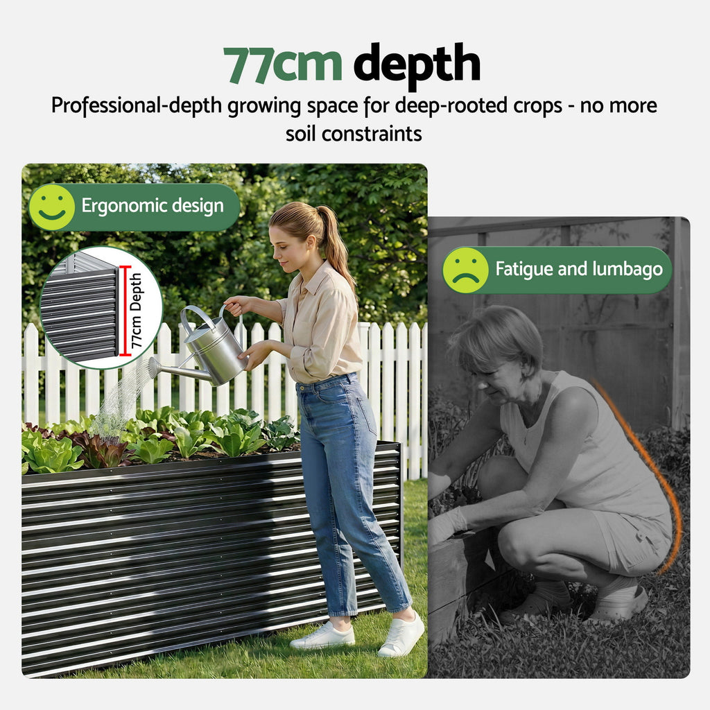 Green Fingers 2-in-1 Galvanised Raised Garden Bed, 320 x 80 x 77 cm – Grey