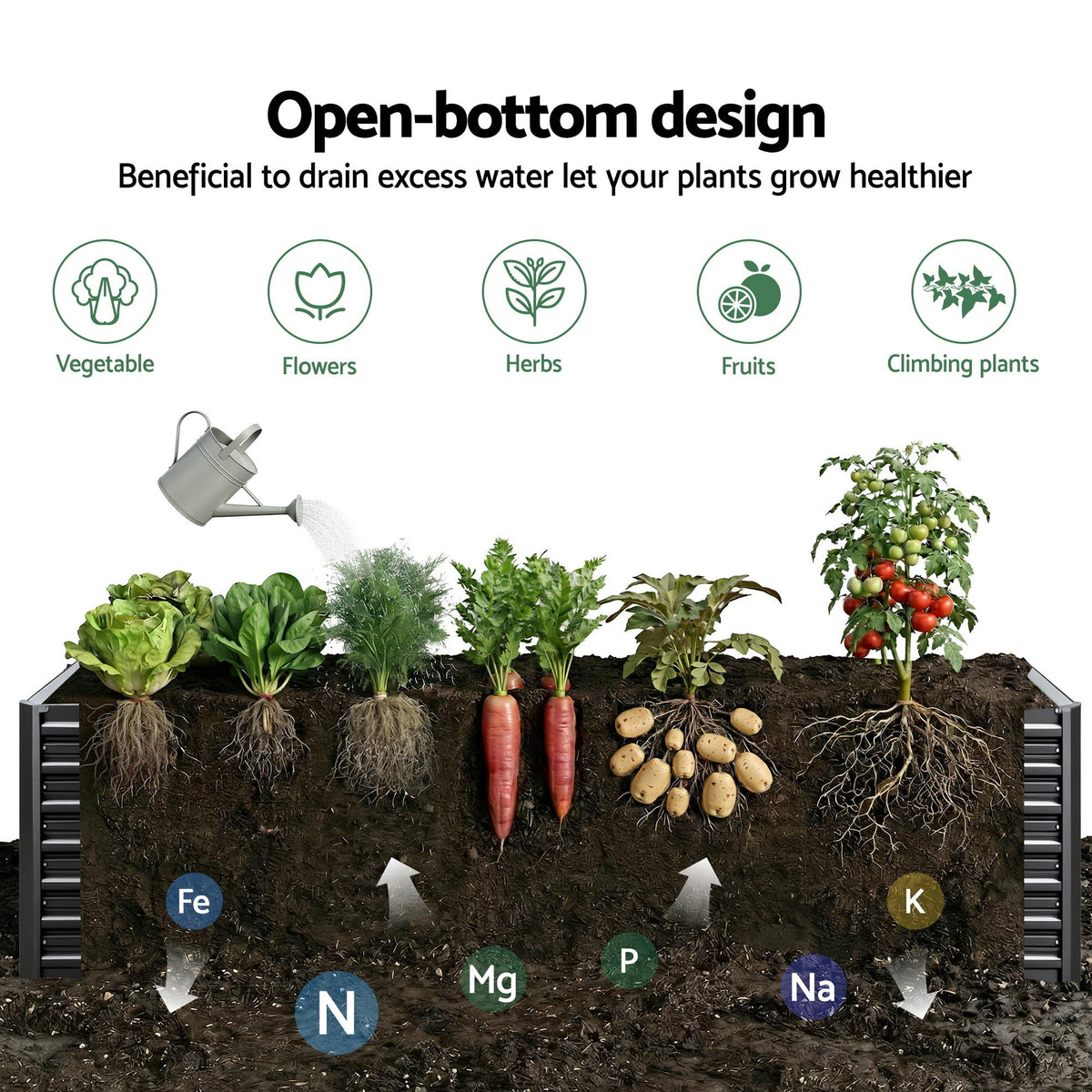 Green Fingers 2-in-1 Galvanised Raised Garden Bed, 320 x 80 x 77 cm – Grey