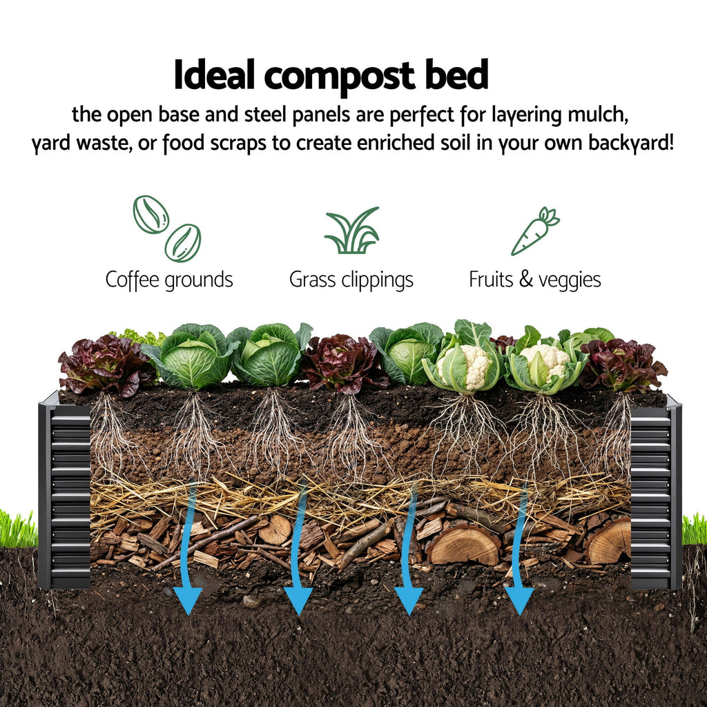 Green Fingers 2-in-1 Galvanised Raised Garden Bed, 320 x 80 x 77 cm – Grey