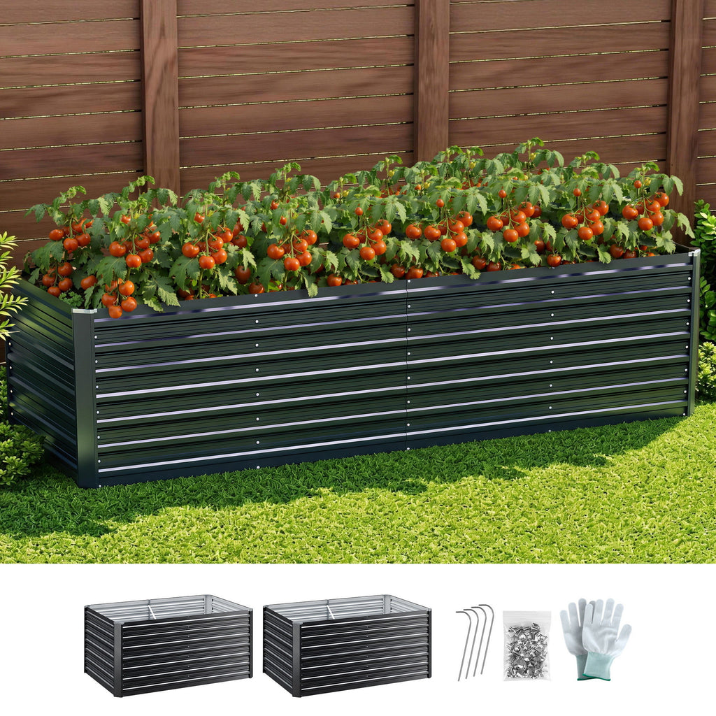 Green Fingers 2-in-1 Galvanised Raised Garden Bed, 320 x 80 x 77 cm – Grey