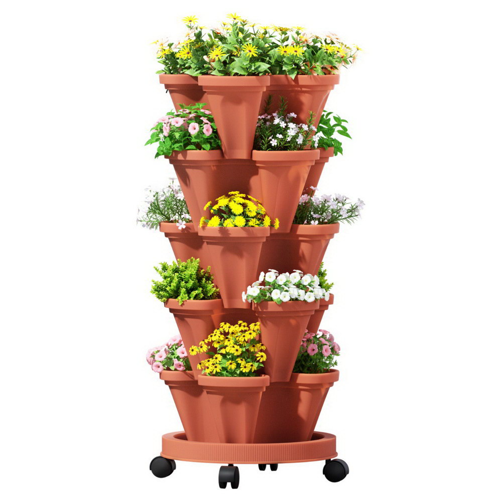 Green Fingers 5-Pot Stackable Strawberry Planter – Brick Red