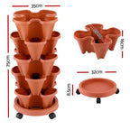 Green Fingers 5-Pot Stackable Strawberry Planter – Brick Red