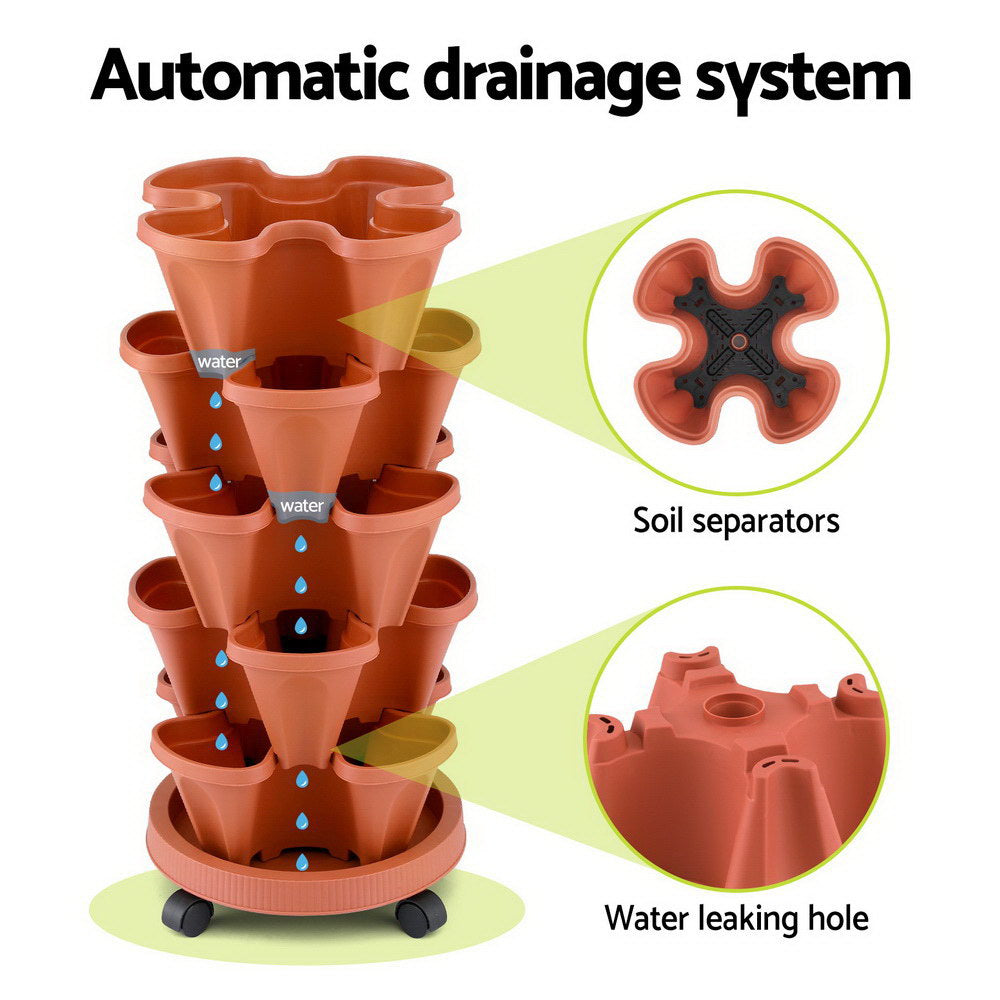 Green Fingers 5-Pot Stackable Strawberry Planter – Brick Red