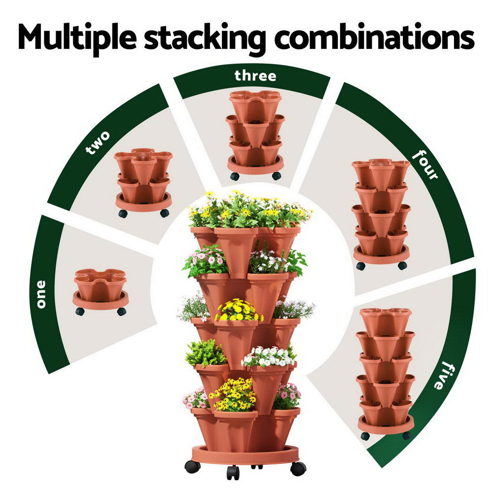 Green Fingers 5-Pot Stackable Strawberry Planter – Brick Red