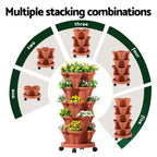 Green Fingers 5-Pot Stackable Strawberry Planter – Brick Red