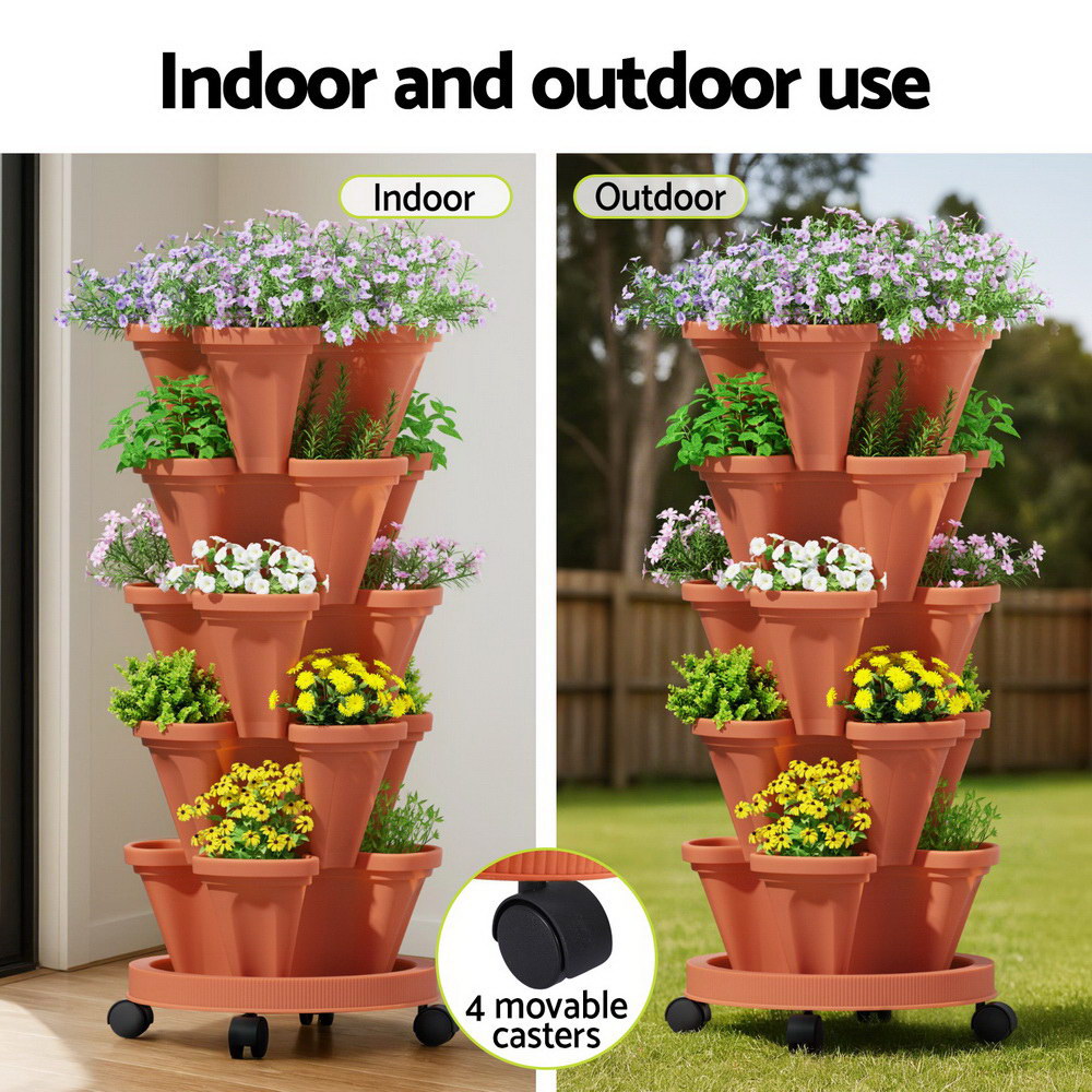 Green Fingers 5-Pot Stackable Strawberry Planter – Brick Red