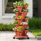 Green Fingers 5-Pot Stackable Strawberry Planter – Brick Red