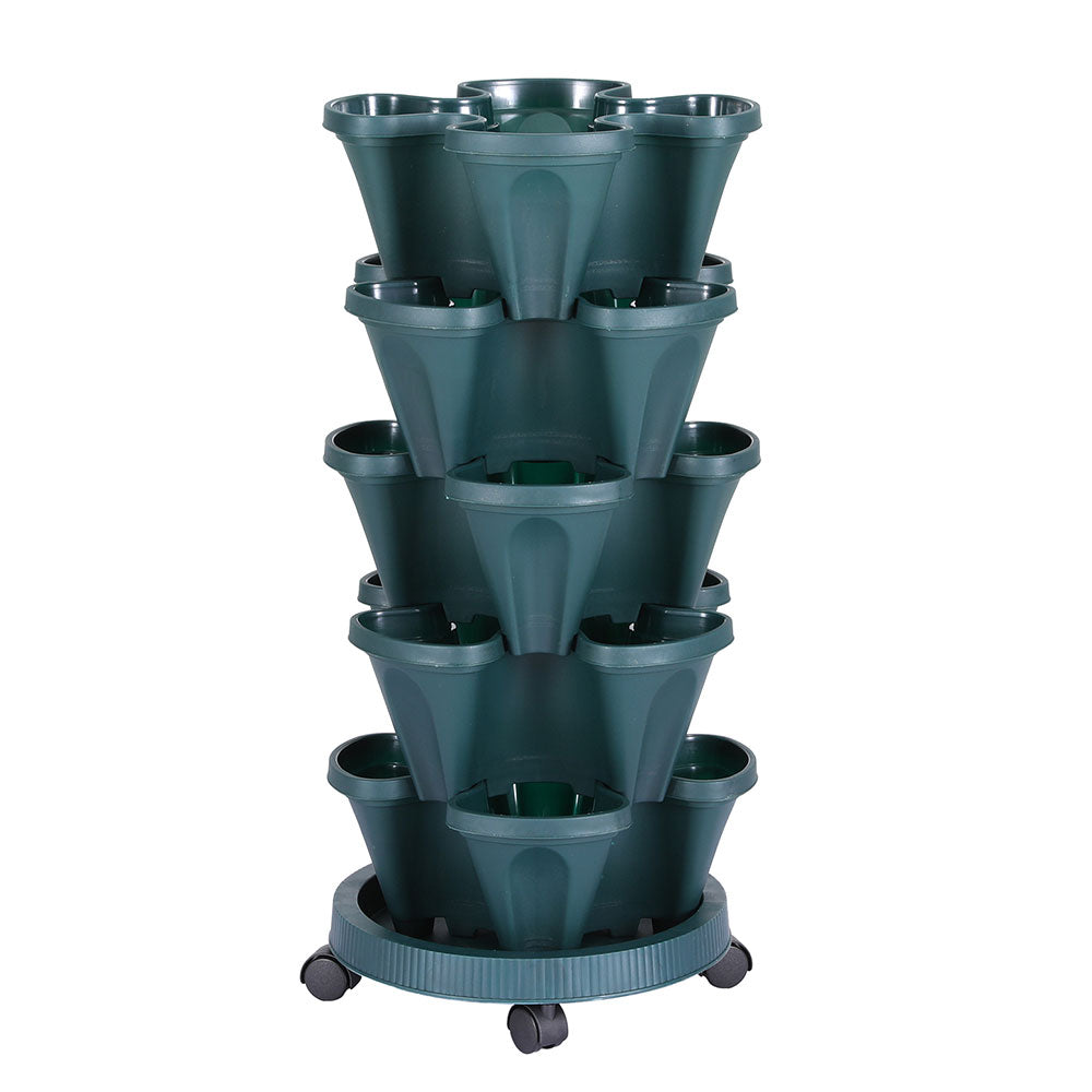 Green Fingers 5-Pot Stackable Strawberry Planter – Dark Green